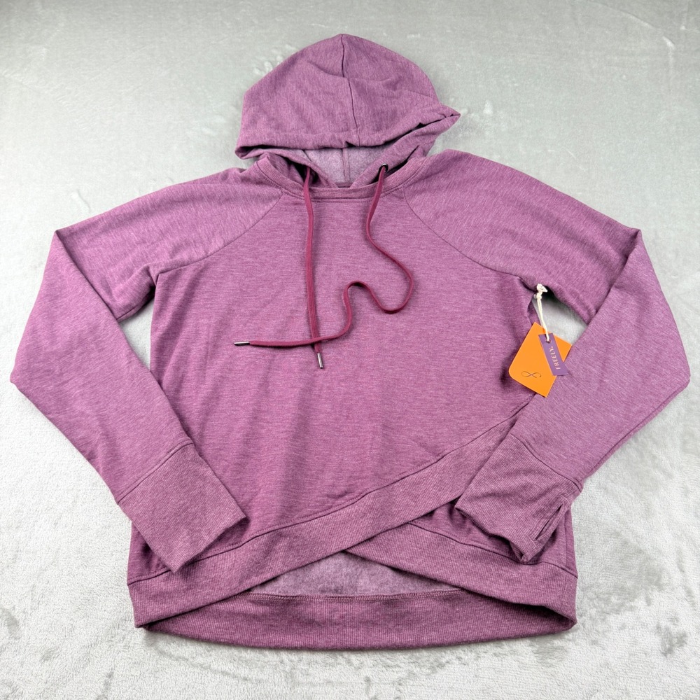 Freely Women's Small Purple Heathered Crossover Hem Hoodie Long Sleeve